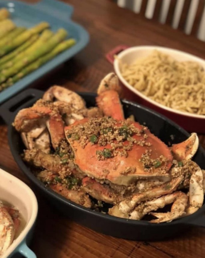 Peppercorn crab with garlic noodles at a Bay Area client restaurant